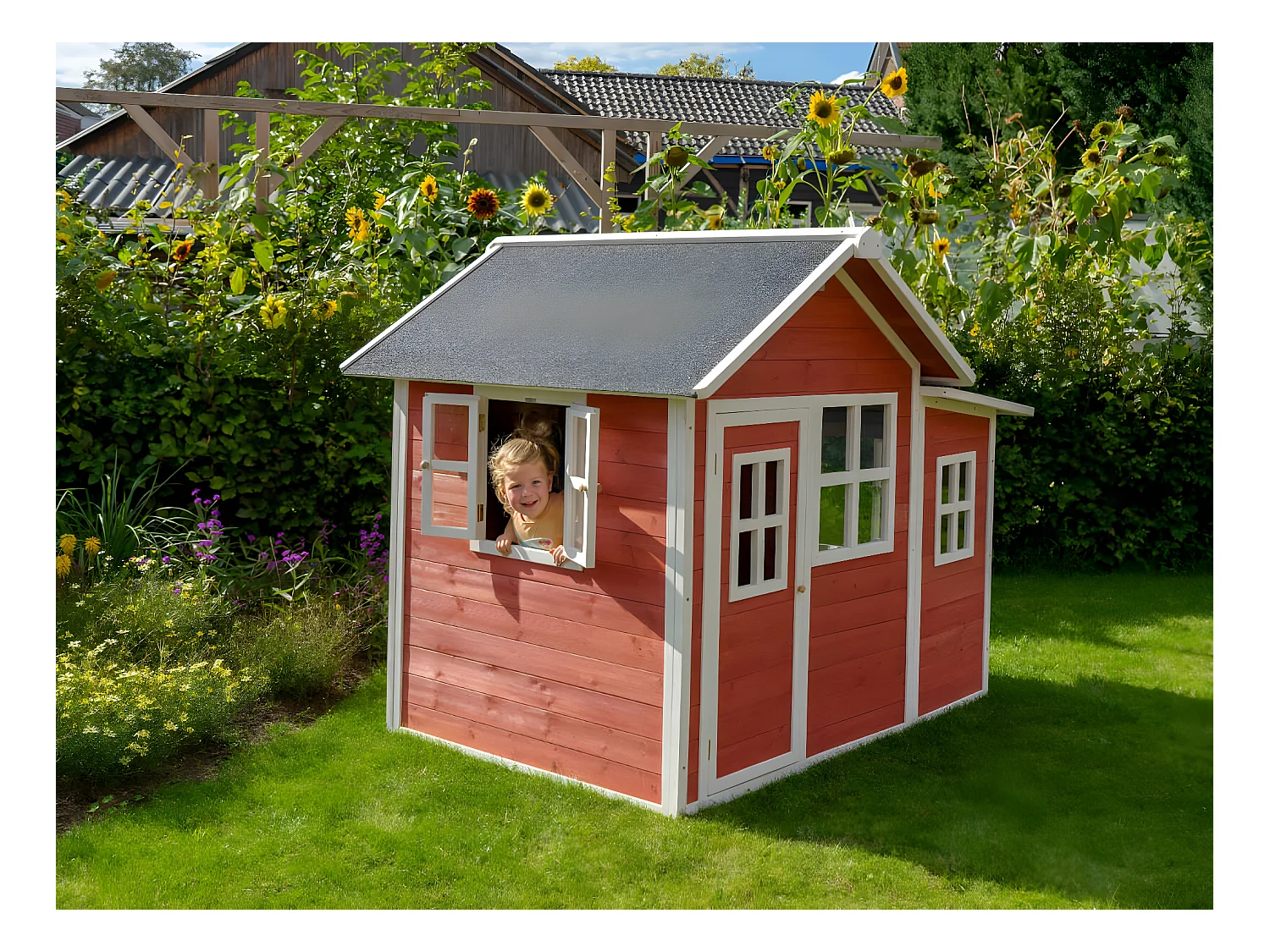 Maisonnette en bois pour enfants Loft 150 Rouge - Exit Toys