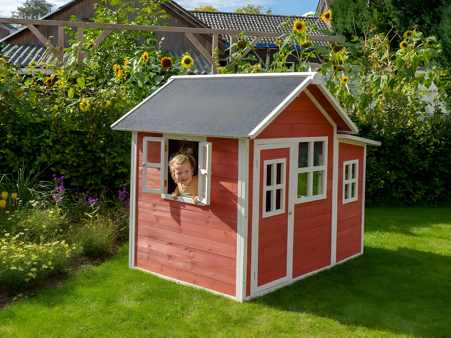 Maisonnette en bois pour enfants Loft 150 Rouge - Exit Toys