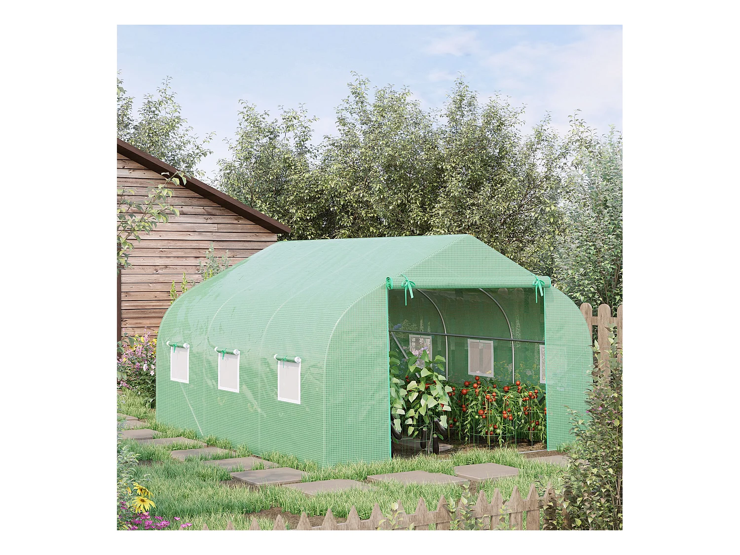 Serre tunnel de jardin 3,5 x 3 x 2 m grande taille 6 fenêtres vert