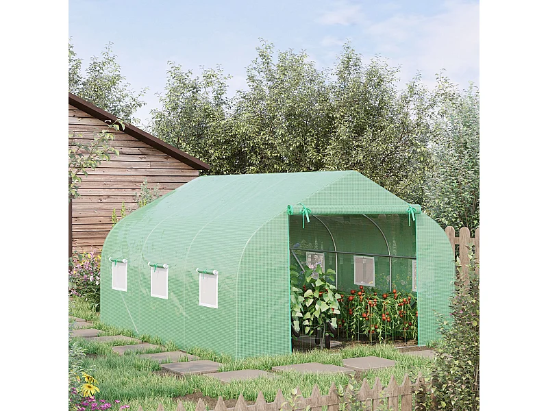 Serre tunnel de jardin 3,5 x 3 x 2 m grande taille 6 fenêtres vert
