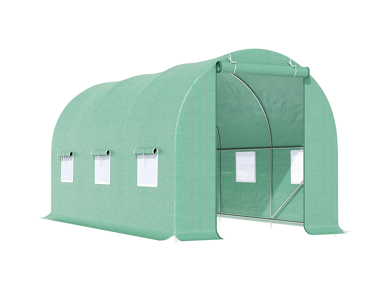 Serre de jardin tunnel 4,5L x 2l x 2H m châssis tubulaire acier galvanisé renforcé 1,8 cm 6 fenêtres 1 porte vert