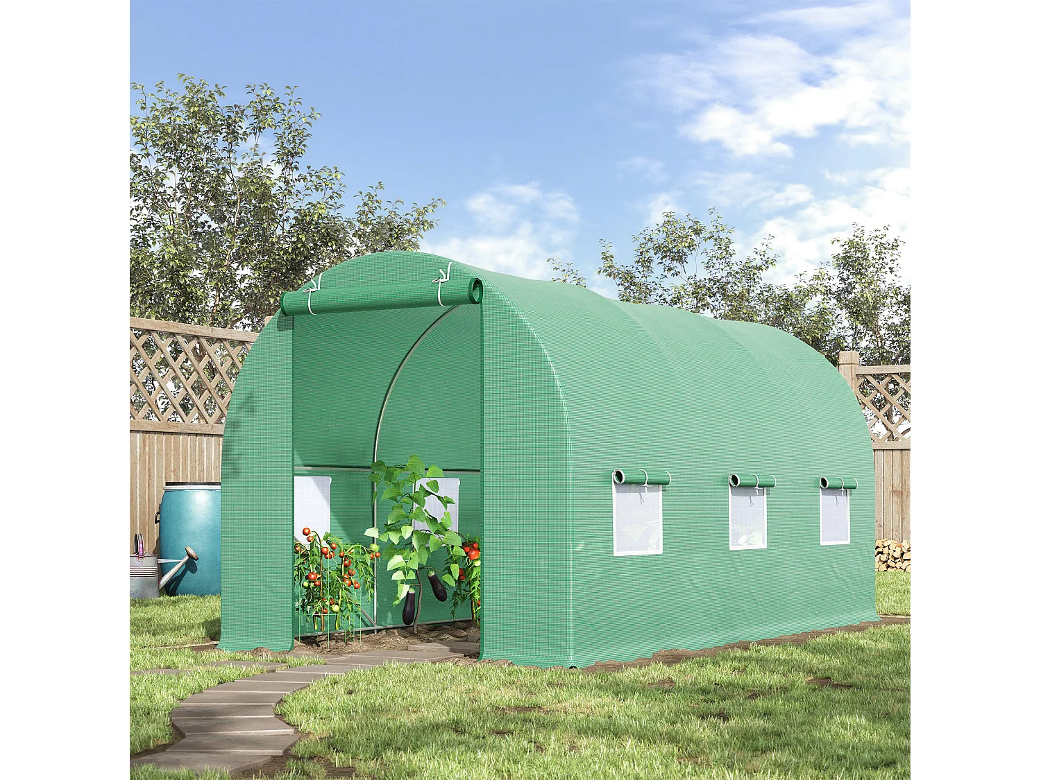 Serre de jardin tunnel 4,5L x 2l x 2H m châssis tubulaire acier galvanisé renforcé 1,8 cm 6 fenêtres 1 porte vert