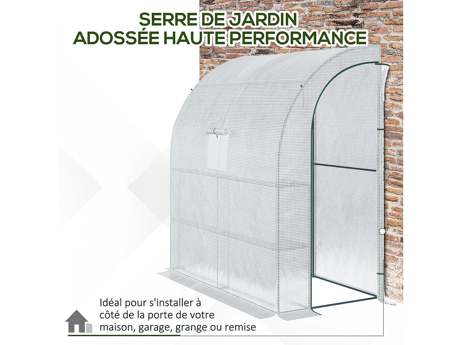 Serre de jardin adossée serre adossée dim. 2L x 1l x 2,13H m 4 étagères 2 portes zippées 1 fenêtre acier PE haute densité blanc