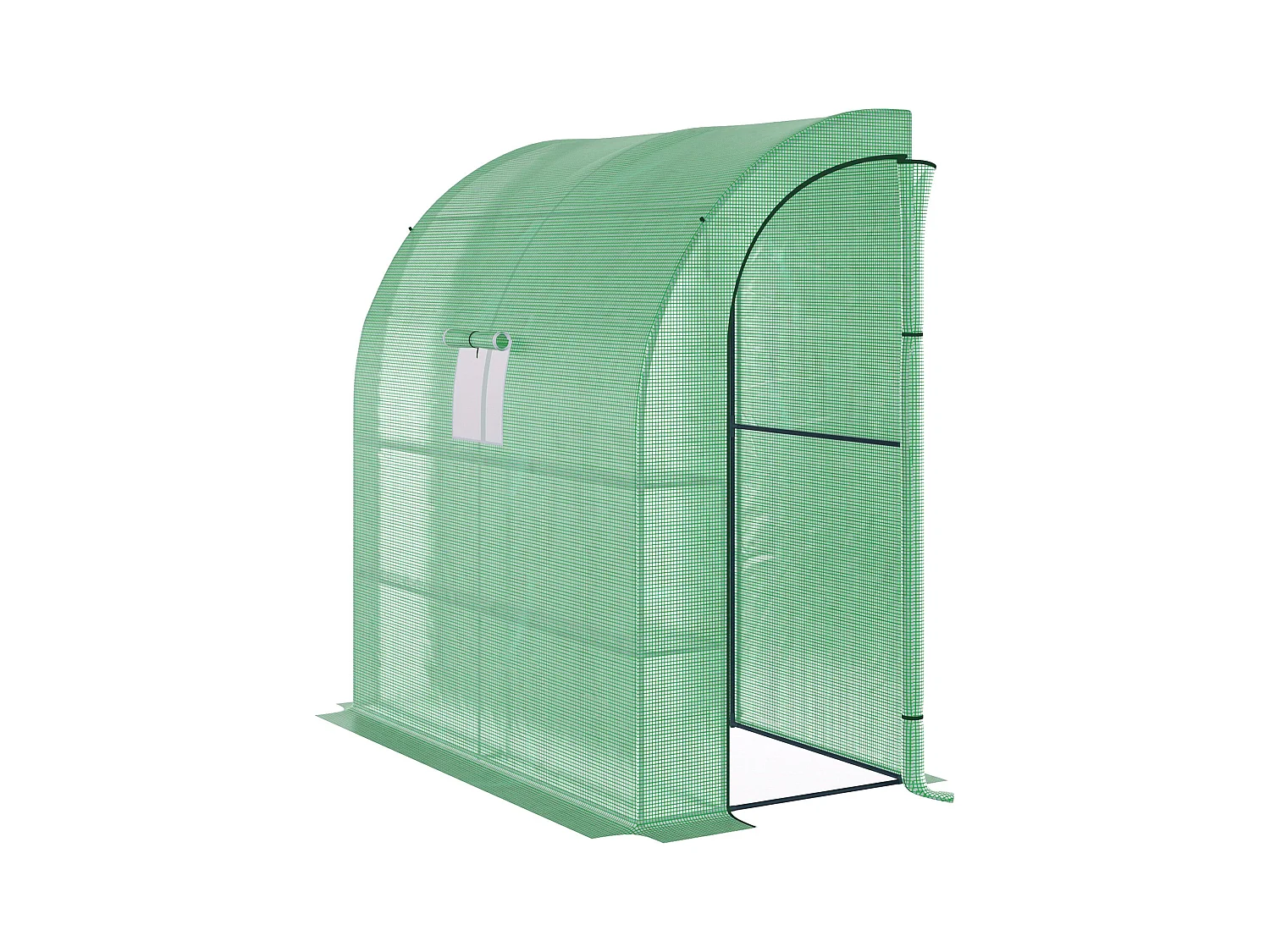 Serre de jardin adossée serre adossée dim. 2L x 1l x 2,13H m 4 étagères 2 portes zippées 1 fenêtre acier PE haute densité vert