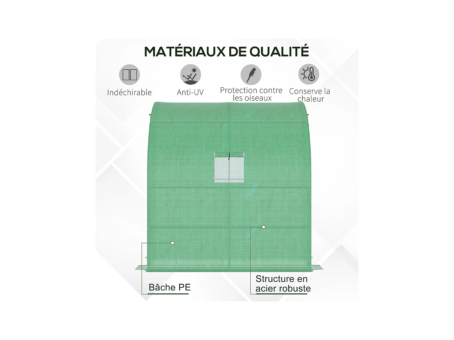 Serre de jardin adossée serre adossée dim. 2L x 1l x 2,13H m 4 étagères 2 portes zippées 1 fenêtre acier PE haute densité vert