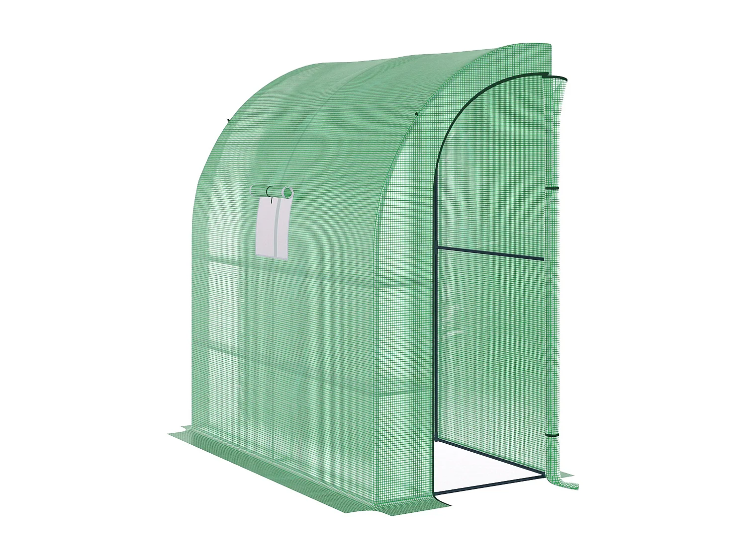 Serre de jardin adossée serre adossée dim. 2L x 1l x 2,13H m 4 étagères 2 portes zippées 1 fenêtre acier PE haute densité vert