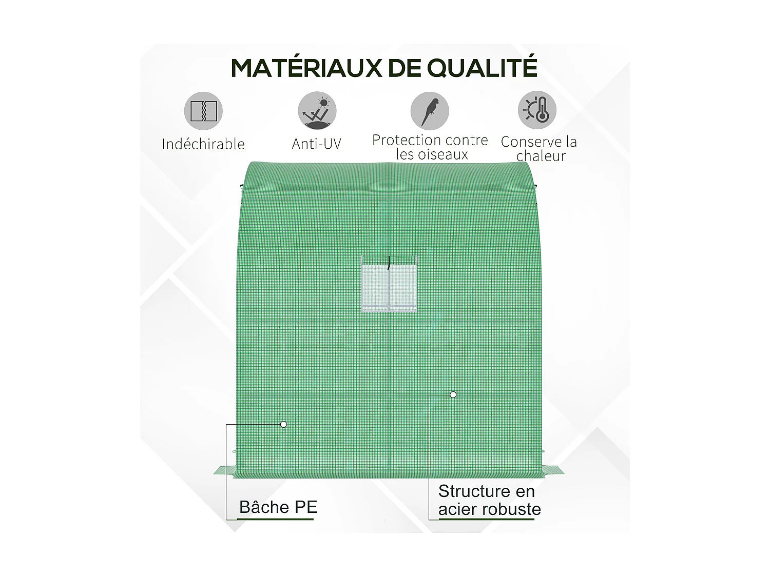 Serre de jardin adossée serre adossée dim. 2L x 1l x 2,13H m 4 étagères 2 portes zippées 1 fenêtre acier PE haute densité vert
