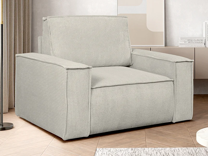 Fauteuil en velours côtelé beige AMELIA