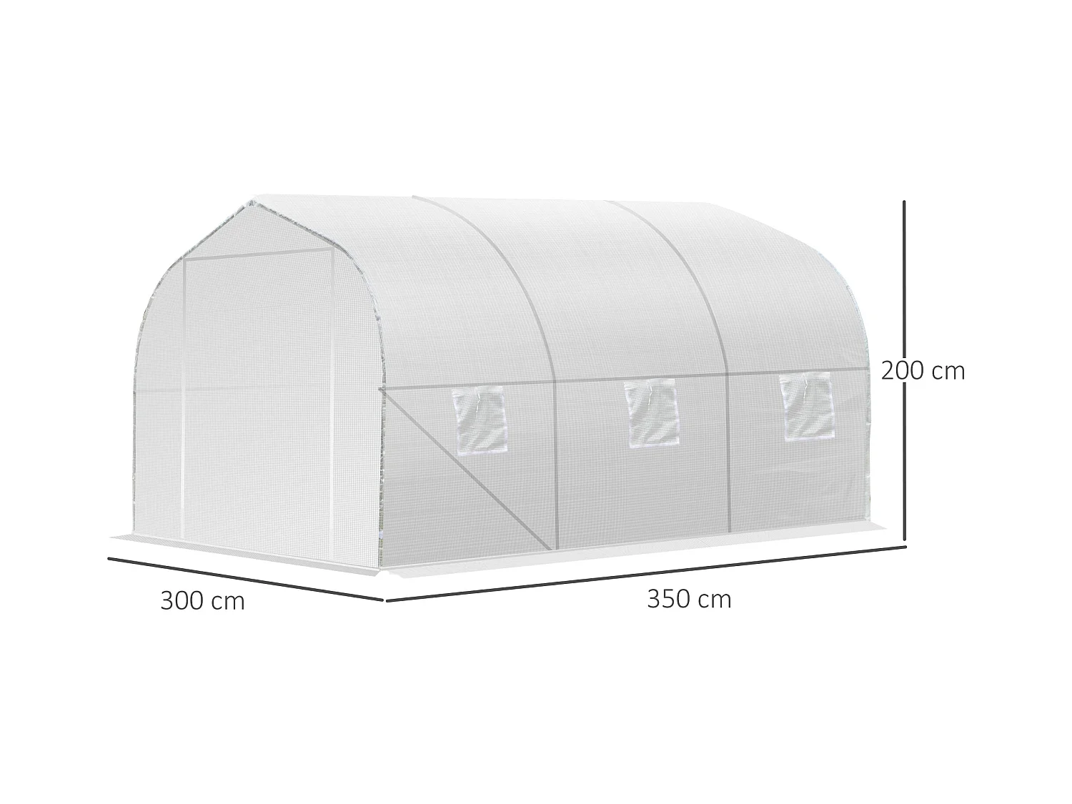 Serre tunnel de jardin dim. 3,5L x 3l x 2H m porte + 6 fenêtres enroulables acier galvanisé bâche PE haute densité blanc