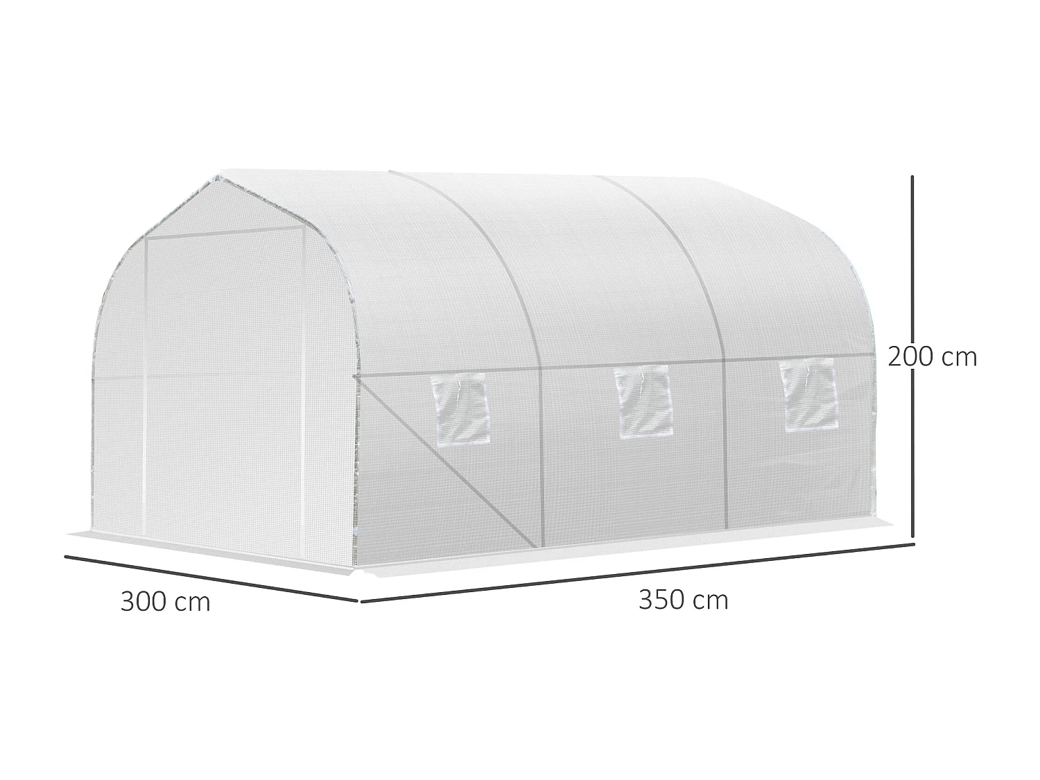 Serre tunnel de jardin dim. 3,5L x 3l x 2H m porte + 6 fenêtres enroulables acier galvanisé bâche PE haute densité blanc