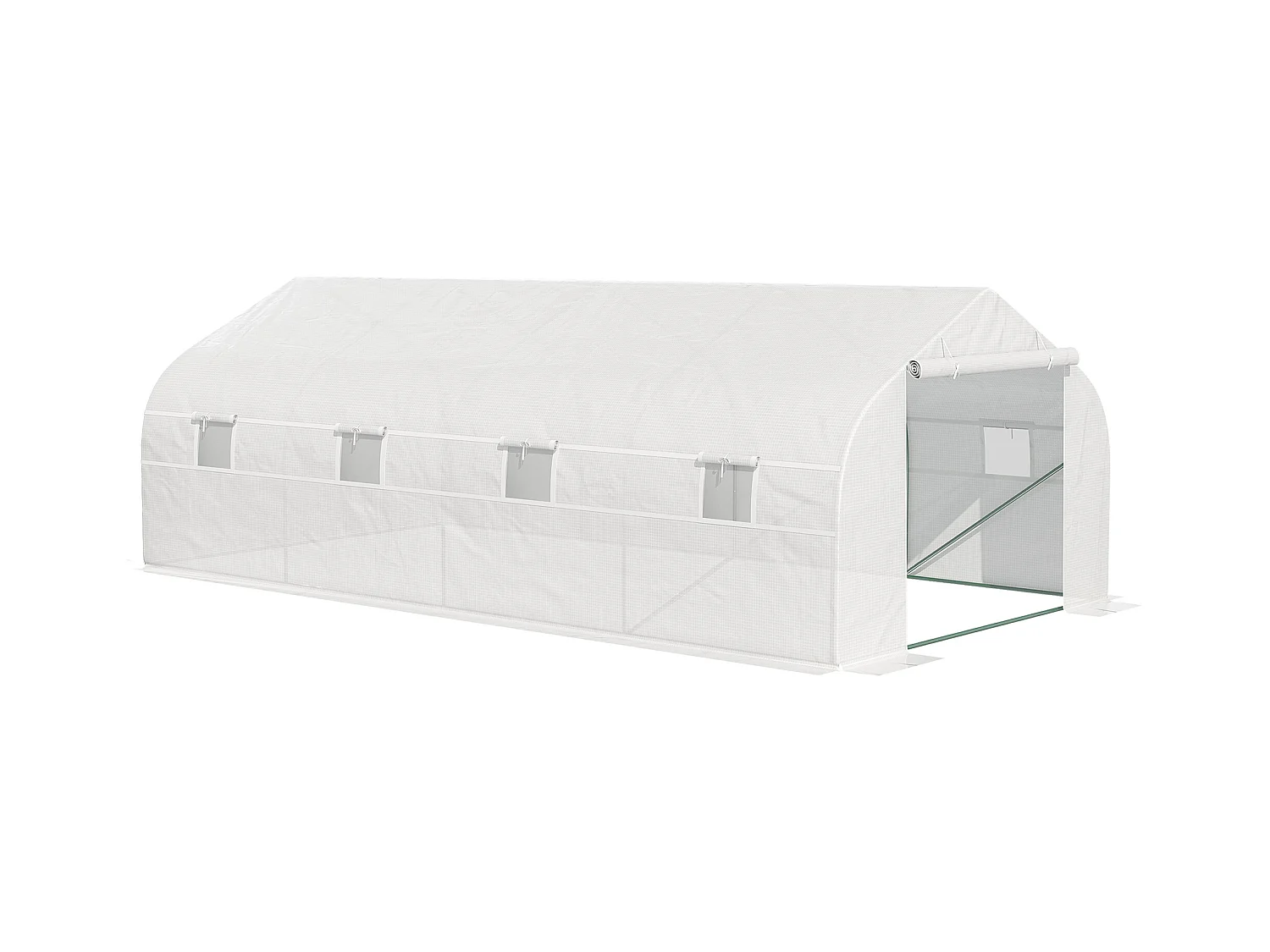Serre tunnel de jardin dim. 5,93L x 3l x 2H m porte + 8 fenêtres enroulables acier galvanisé bâche PE haute densité blanc