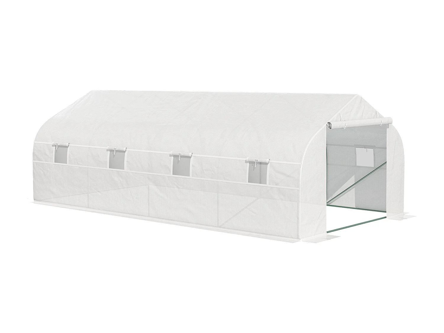 Serre tunnel de jardin dim. 5,93L x 3l x 2H m porte + 8 fenêtres enroulables acier galvanisé bâche PE haute densité blanc