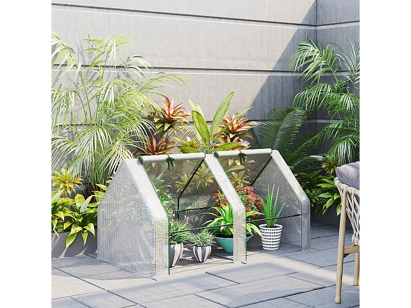 Mini serre de jardin serre à tomates 180L x 90l x 90H cm acier PE haute densité 140 g/m² anti-UV 2 fenêtres avec zip enroulables blanc