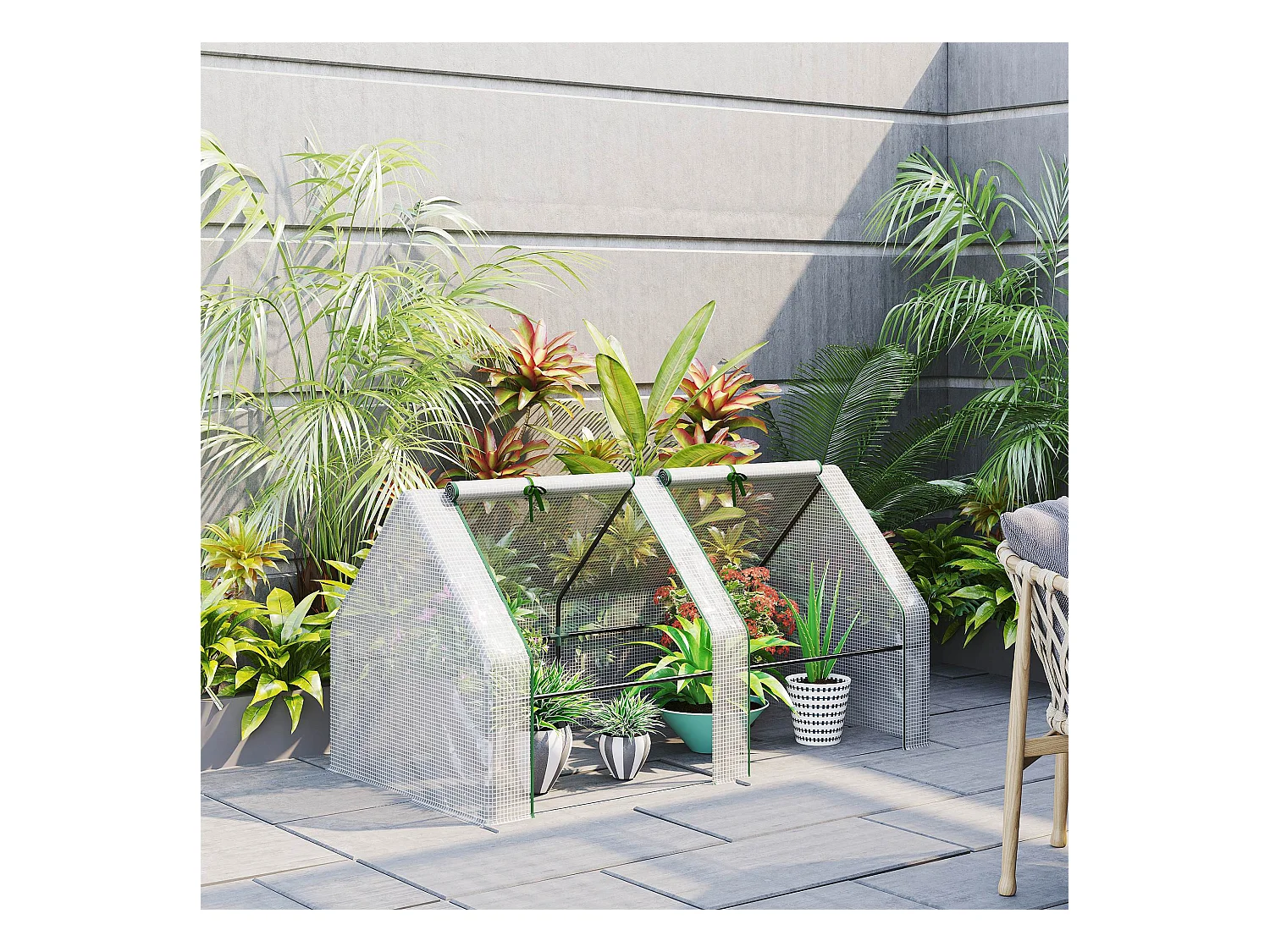 Mini serre de jardin serre à tomates 180L x 90l x 90H cm acier PE haute densité 140 g/m² anti-UV 2 fenêtres avec zip enroulables blanc