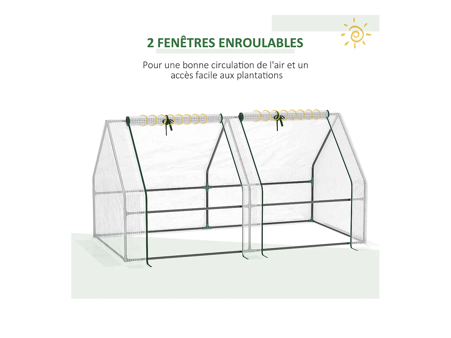Mini serre de jardin serre à tomates 180L x 90l x 90H cm acier PE haute densité 140 g/m² anti-UV 2 fenêtres avec zip enroulables blanc