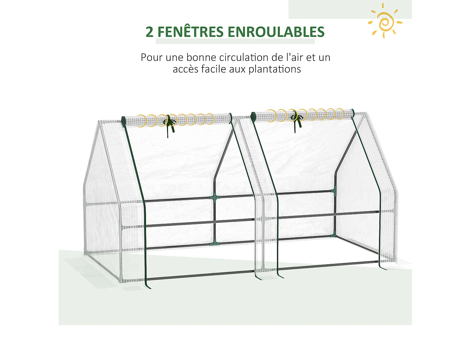 Mini serre de jardin serre à tomates 180L x 90l x 90H cm acier PE haute densité 140 g/m² anti-UV 2 fenêtres avec zip enroulables blanc