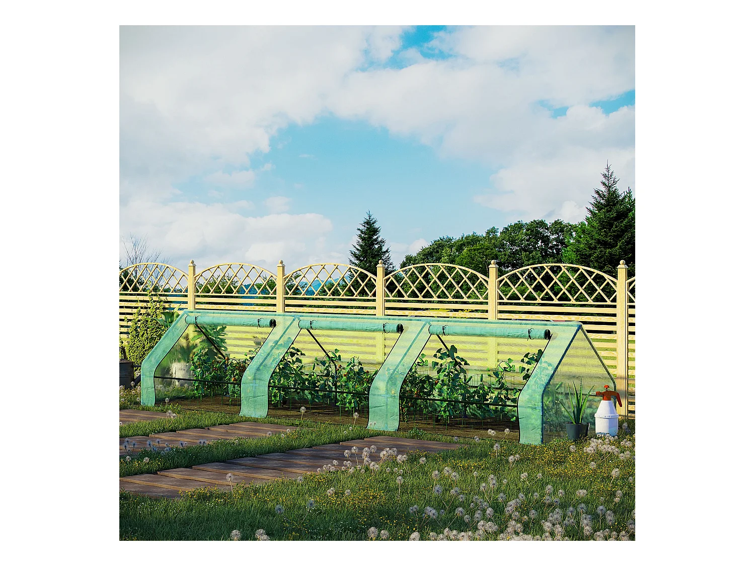 Mini serre de jardin serre à tomates 400L x 100l x 80H cm acier PE haute densité 140 g/m² anti-UV 3 fenêtres avec zip enroulables vert
