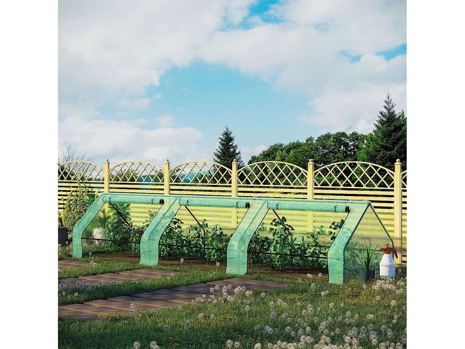 Mini serre de jardin serre à tomates 400L x 100l x 80H cm acier PE haute densité 140 g/m² anti-UV 3 fenêtres avec zip enroulables vert