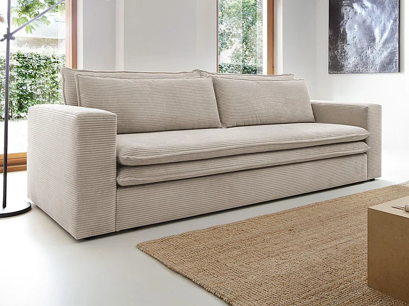 Sofa 3-Sitzer - Mit Schlaffunktion - Cord - Cremefarben - TILIA