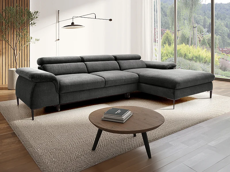 Canapé d'angle droit convertible en velours gris anthracite SEPINA de Pascal Morabito