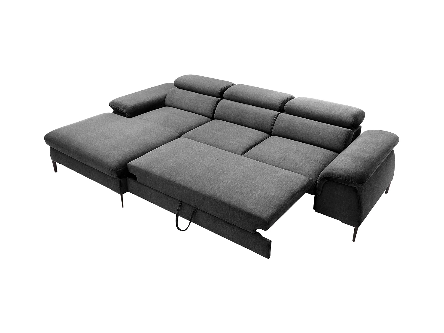 Ecksofa mit Schlaffunktion - Ecke links - Samt - Anthrazit - SEPINA