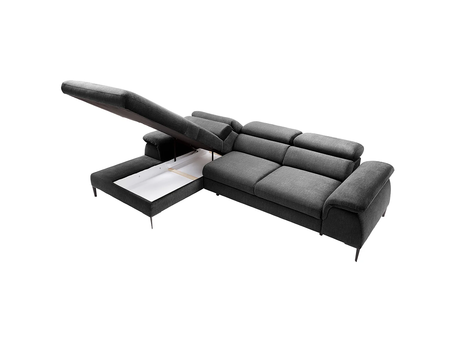 Ecksofa mit Schlaffunktion - Ecke links - Samt - Anthrazit - SEPINA