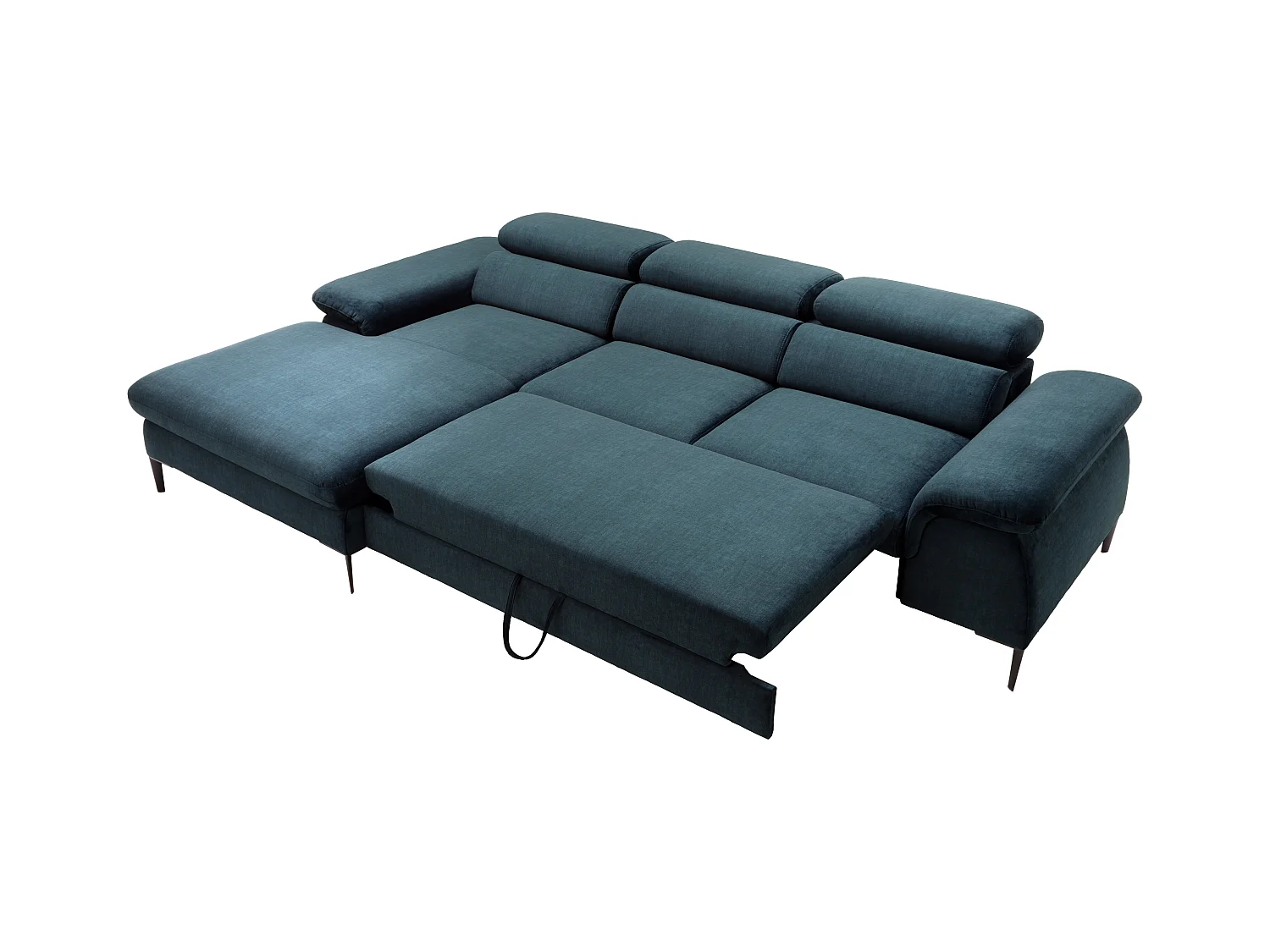 Canapé d'angle gauche convertible en velours bleu nuit SEPINA de Pascal Morabito