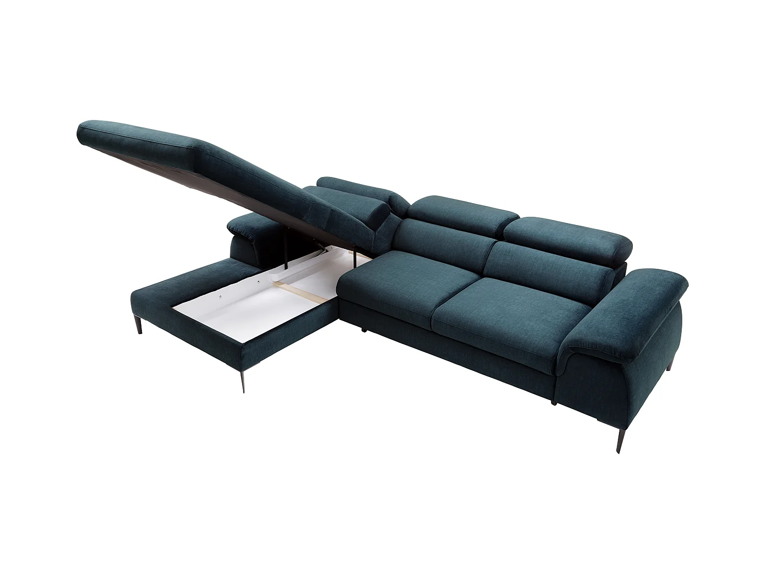 Canapé d'angle gauche convertible en velours bleu nuit SEPINA de Pascal Morabito