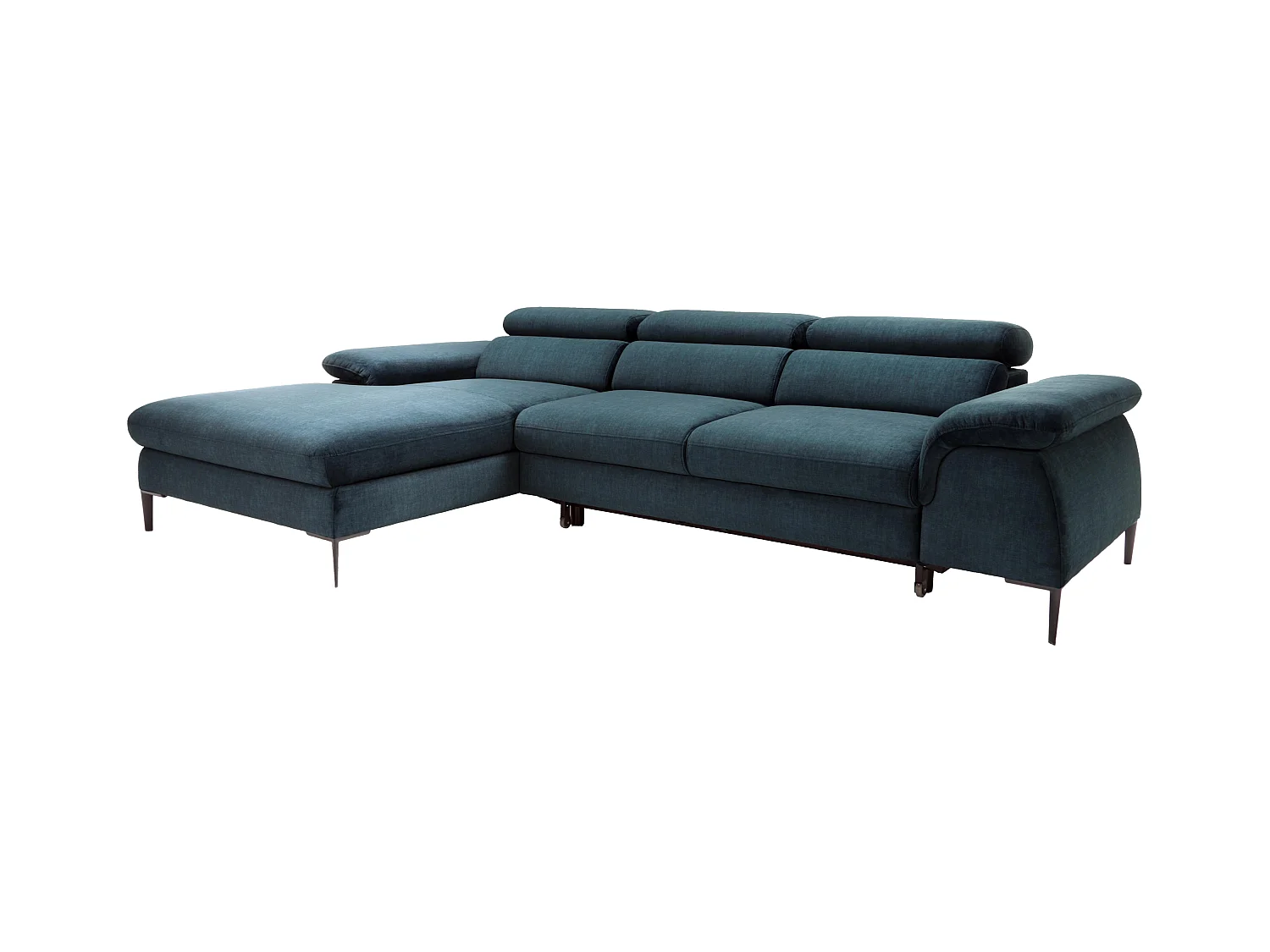 Canapé d'angle gauche convertible en velours bleu nuit SEPINA de Pascal Morabito