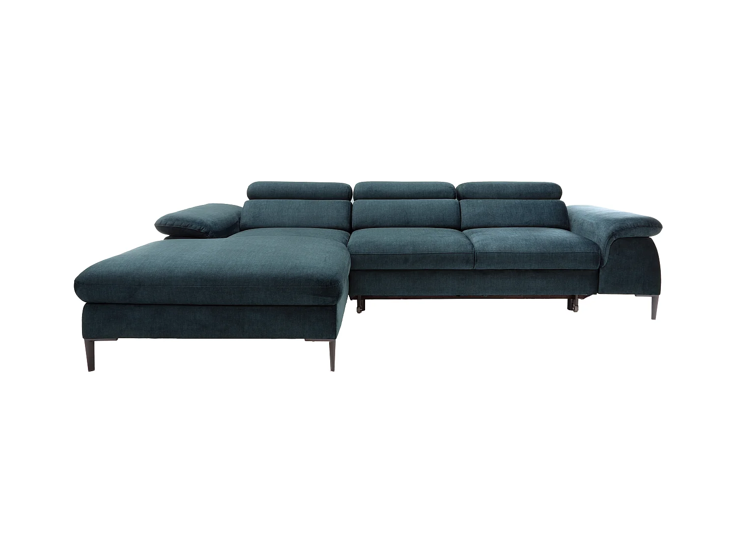 Canapé d'angle gauche convertible en velours bleu nuit SEPINA de Pascal Morabito