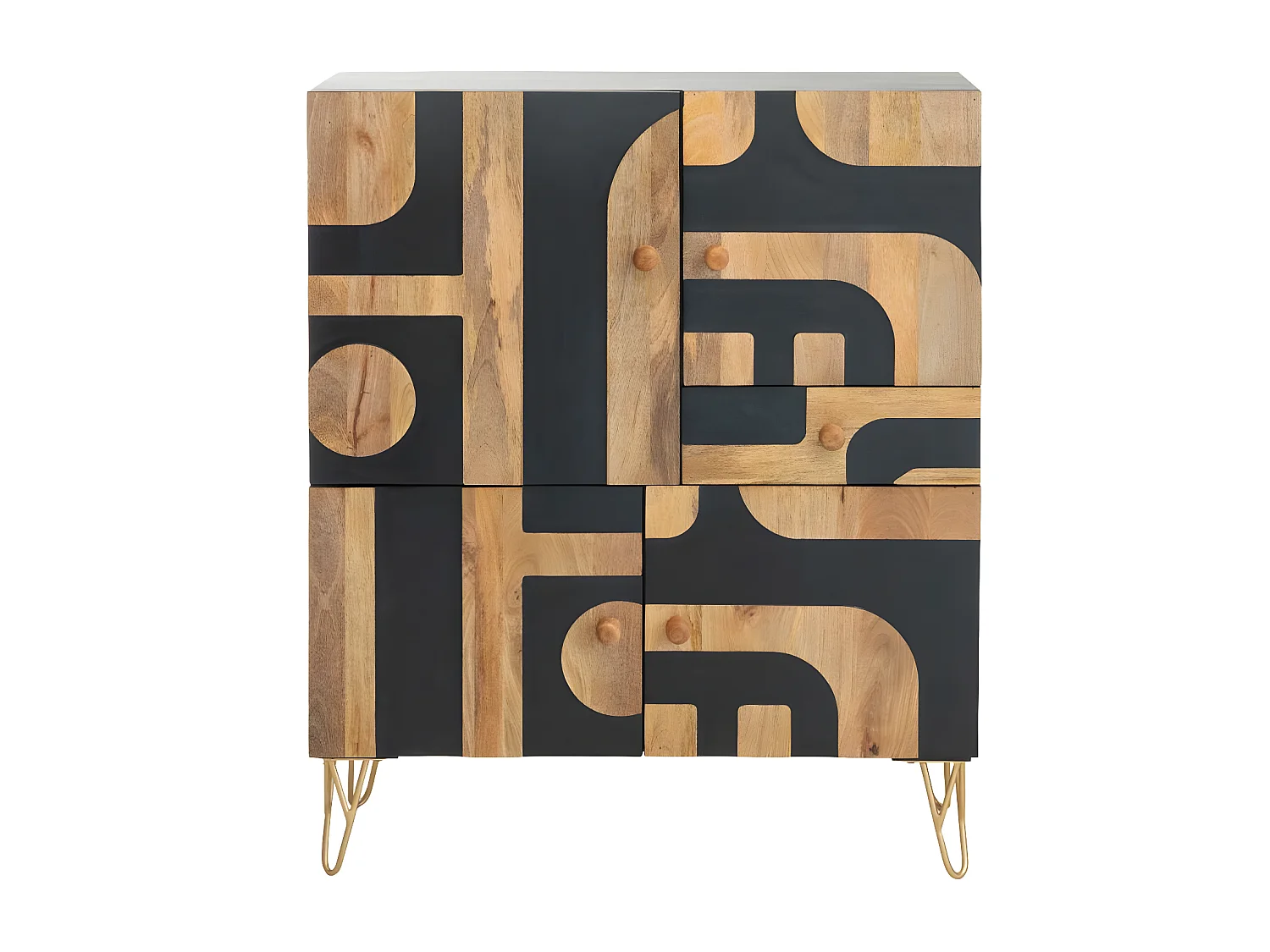 Buffet de madera de mango y metal Colombine con motivos geométricos negros