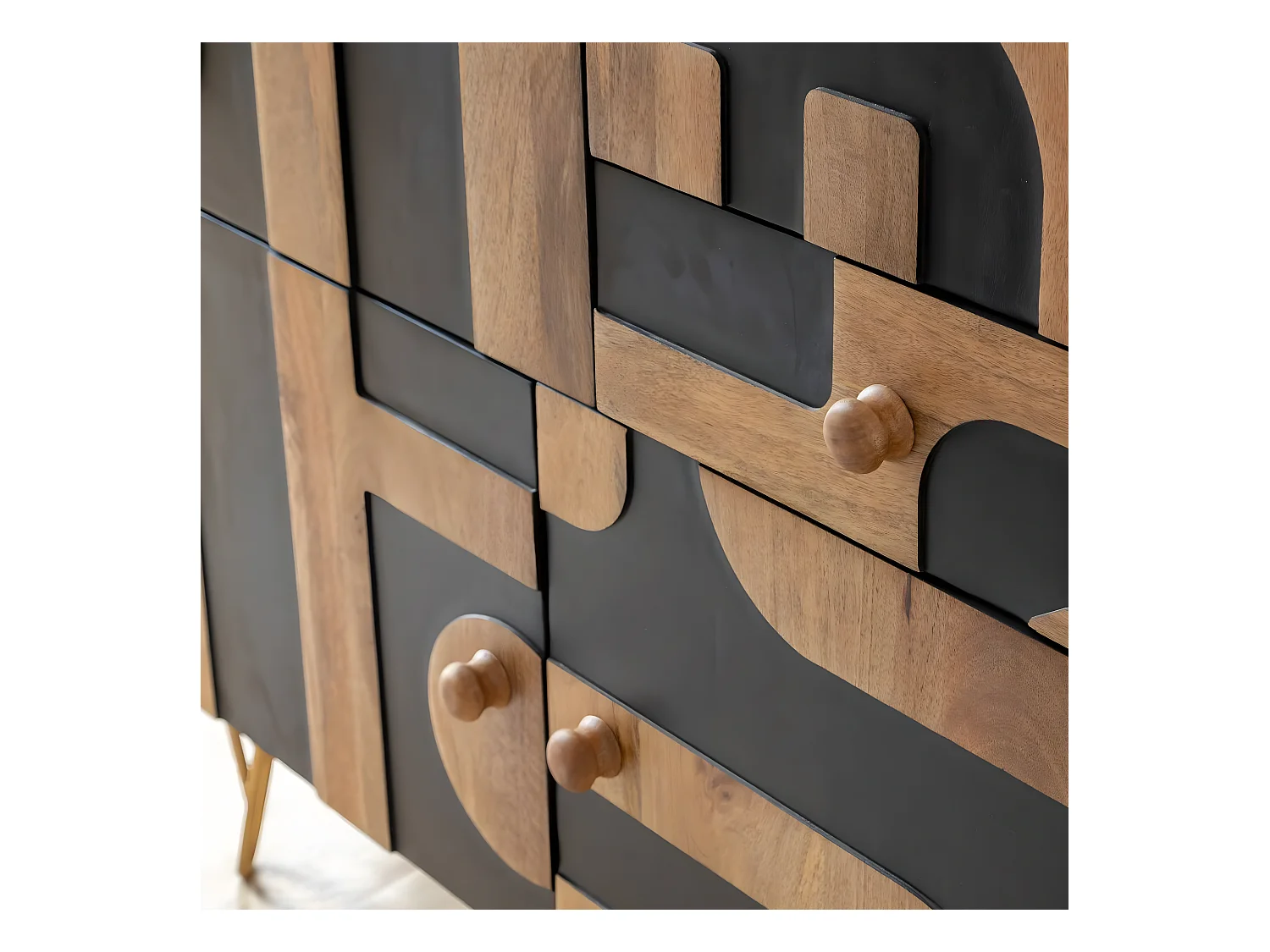 Buffet de madera de mango y metal Colombine con motivos geométricos negros
