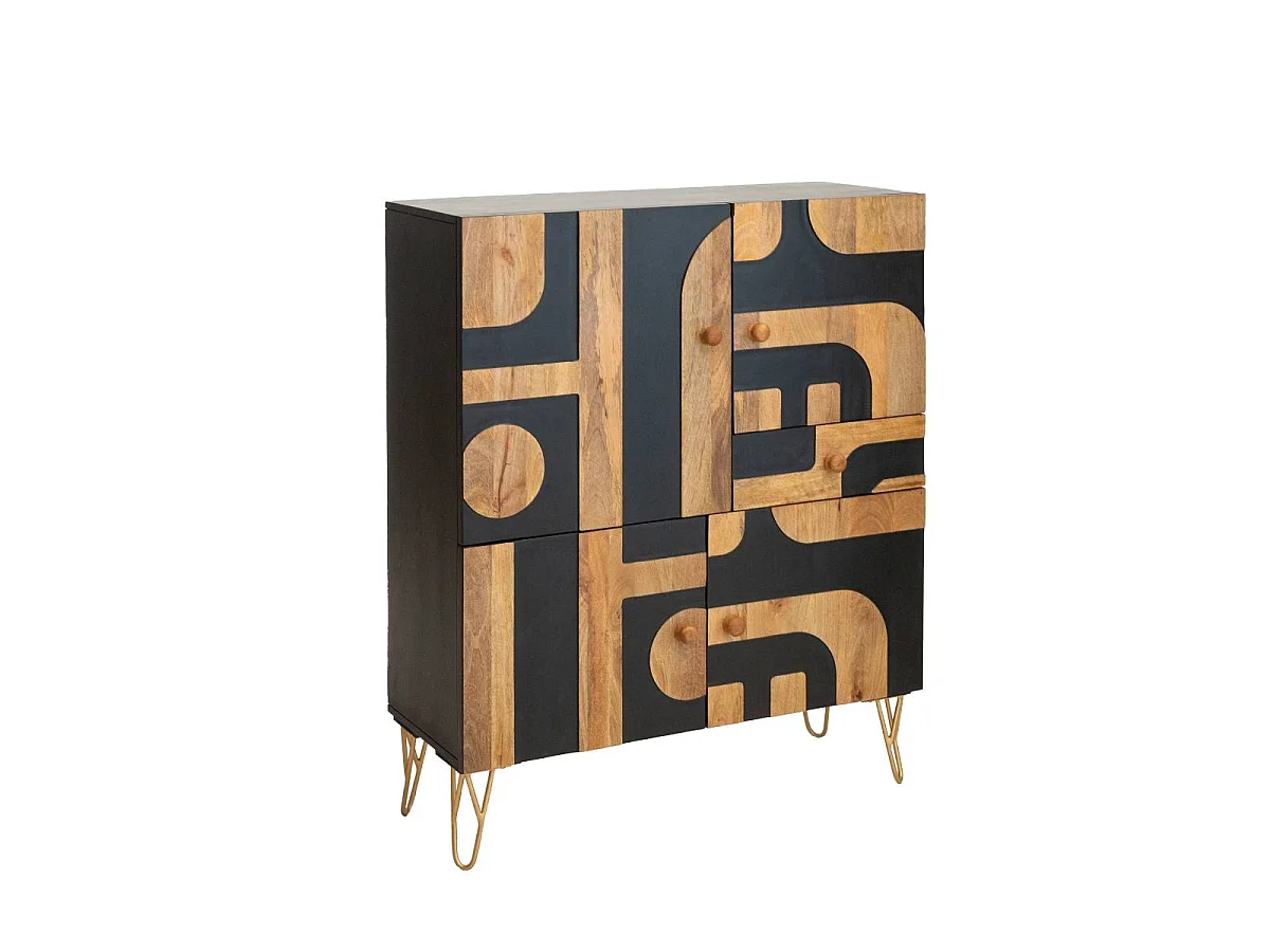 Buffet de madera de mango y metal Colombine con motivos geométricos negros