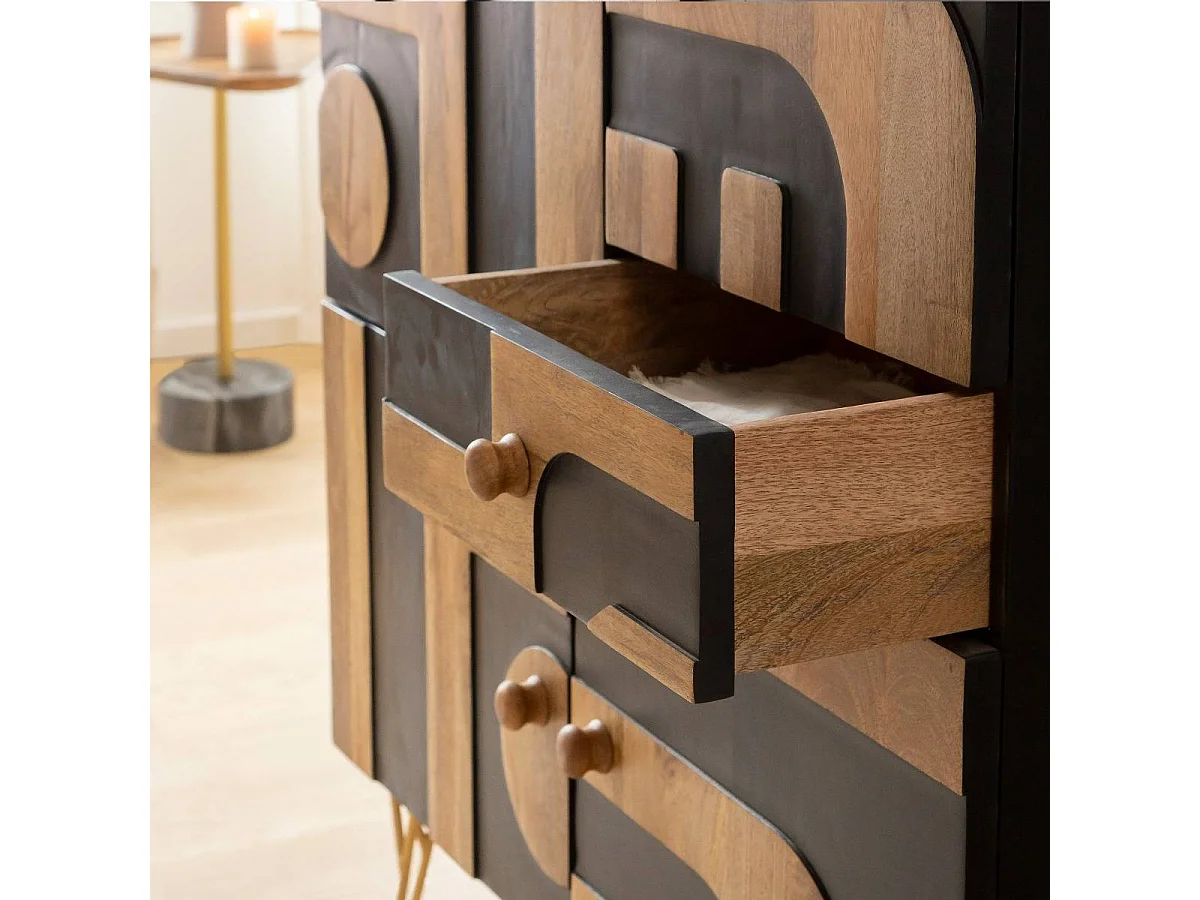 Buffet de madera de mango y metal Colombine con motivos geométricos negros