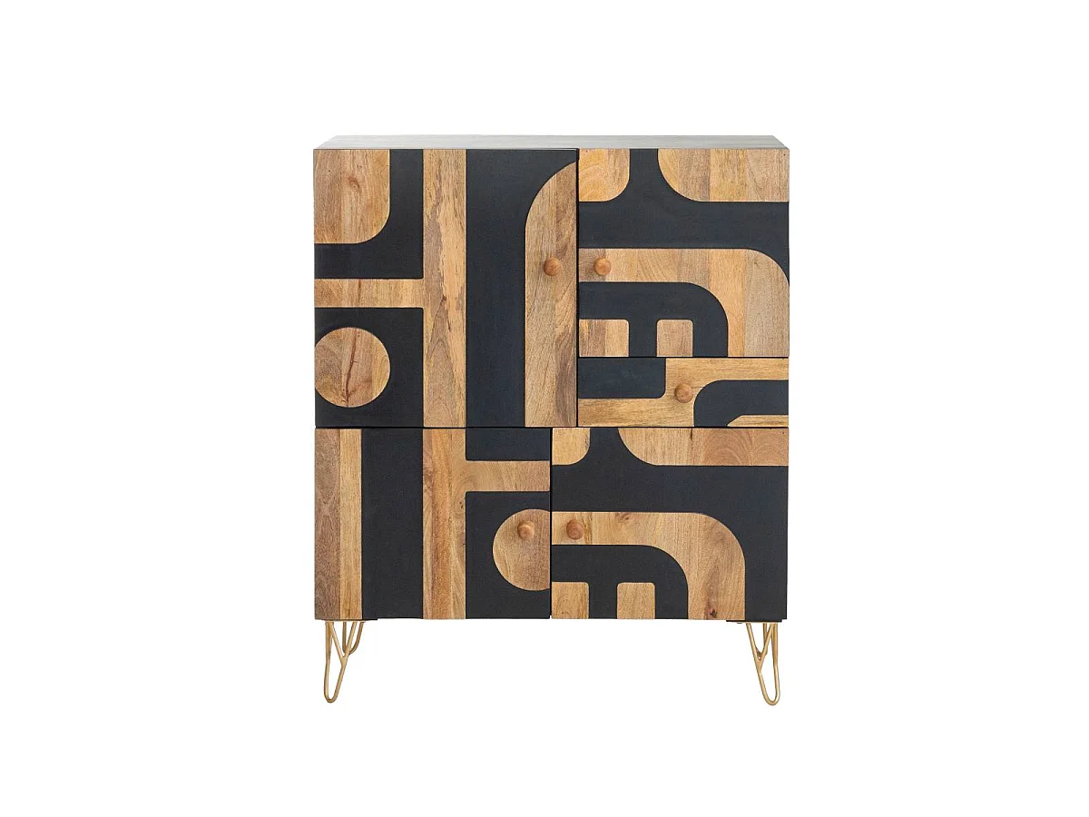 Buffet de madera de mango y metal Colombine con motivos geométricos negros