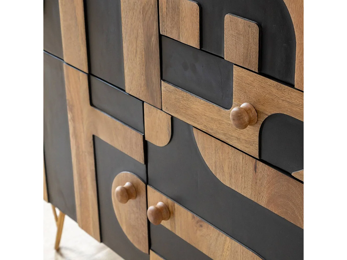 Buffet de madera de mango y metal Colombine con motivos geométricos negros