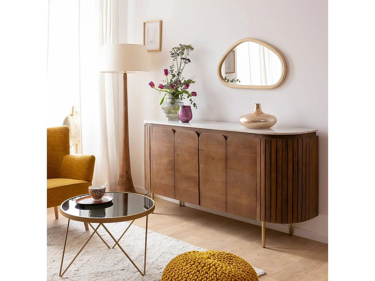 Bufé redondo de madera de mango y mármol Siena - Mueble elegante y moderno para tu interior