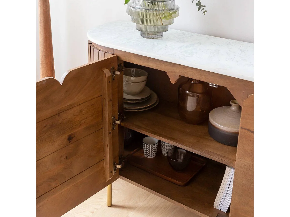 Bufé redondo de madera de mango y mármol Siena - Mueble elegante y moderno para tu interior