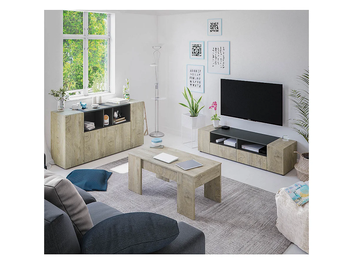 Sideboard mit 3 Türen, davon 1 Flügeltür und 3 Nischen Tamiko - L150cm