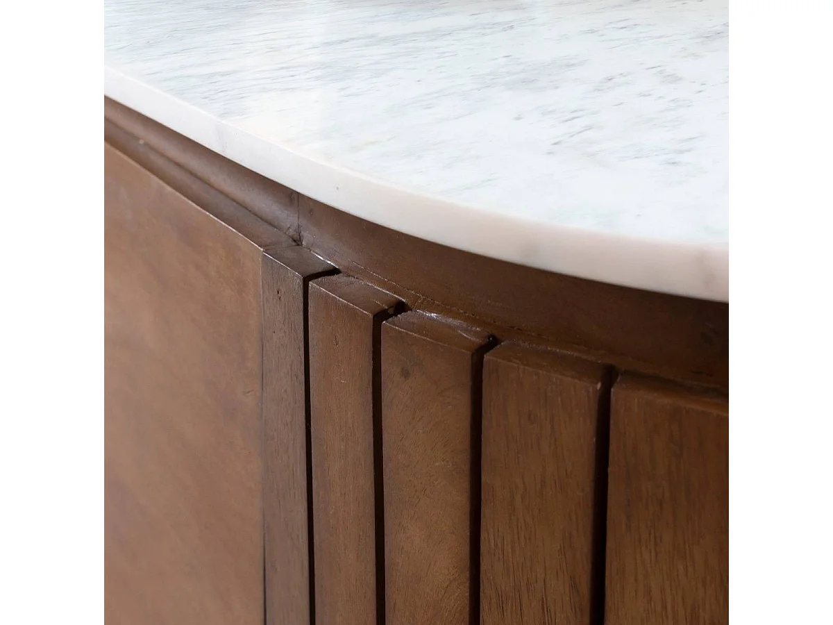 Mueble de TV de madera de mango y mármol Siena con almacenamiento y patas doradas