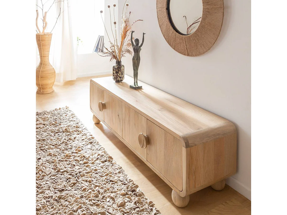 Mueble de TV de madera de mango Horta con almacenamiento - Diseño contemporáneo