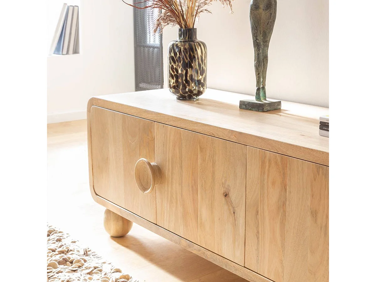 Mueble de TV de madera de mango Horta con almacenamiento - Diseño contemporáneo