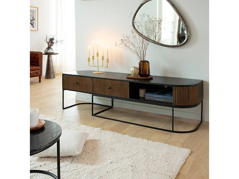 Mueble de TV redondeado de madera de mango con almacenamiento