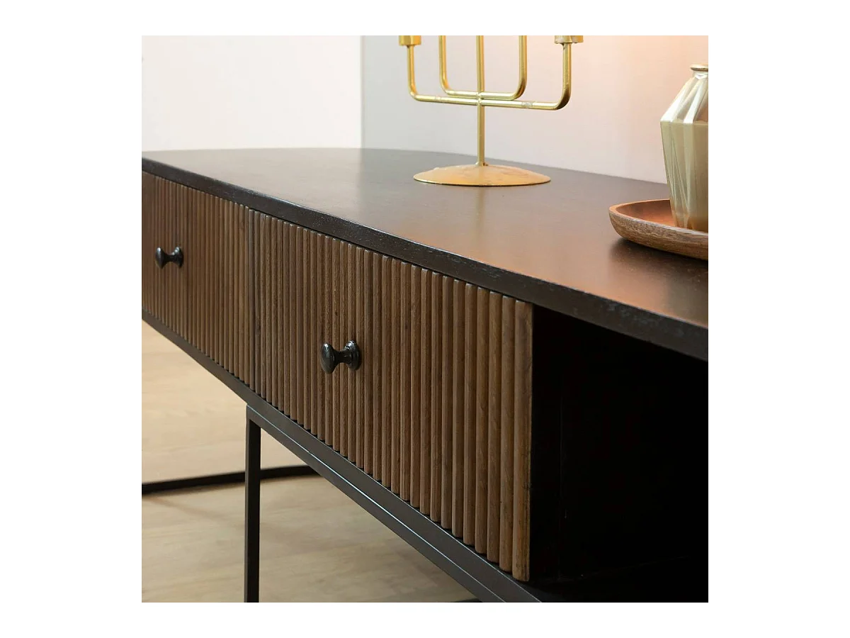 Meuble TV arrondi en bois de manguier et métal Ysé