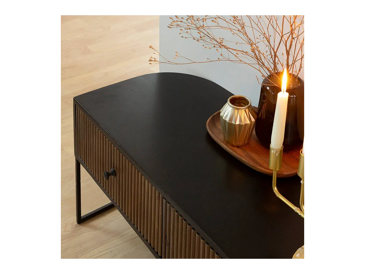 Meuble TV arrondi en bois de manguier et métal Ysé