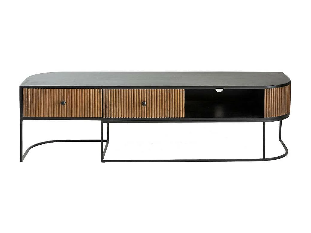 Mueble de TV redondeado de madera de mango con almacenamiento