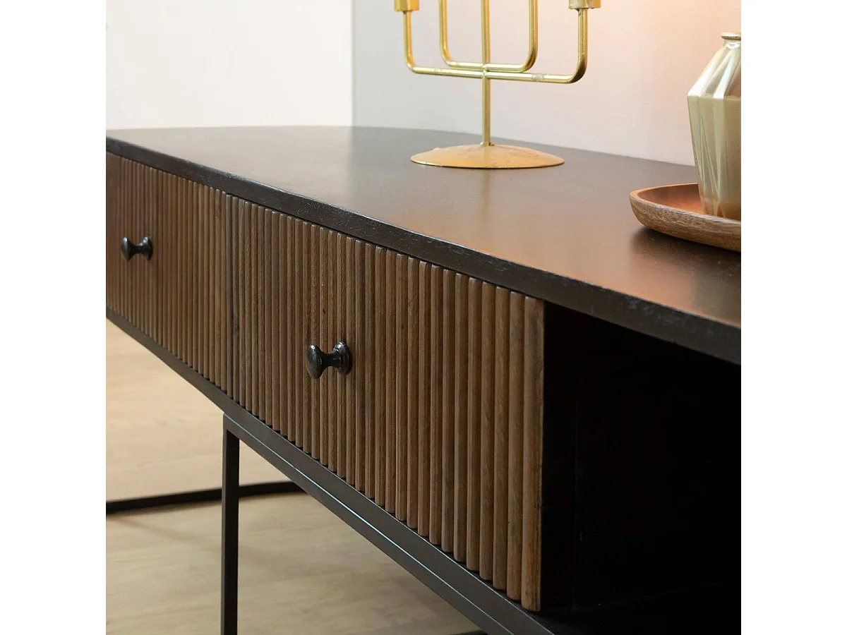 Mueble de TV redondeado de madera de mango con almacenamiento