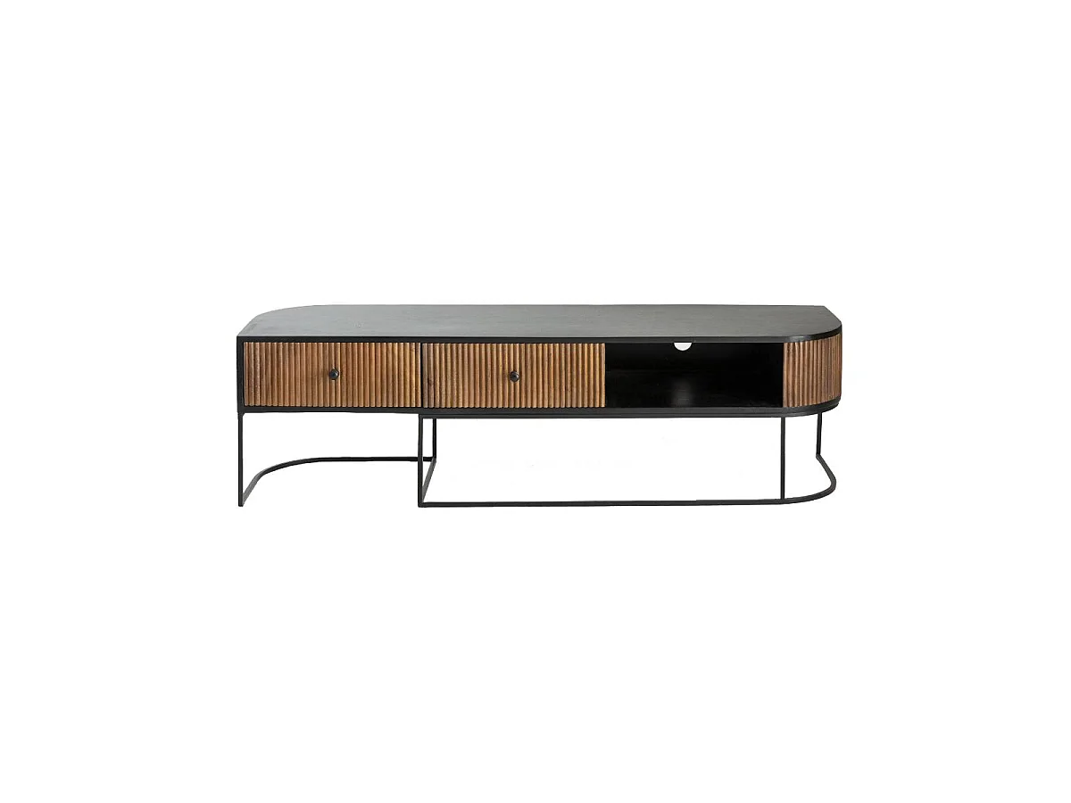 Mueble de TV redondeado de madera de mango con almacenamiento