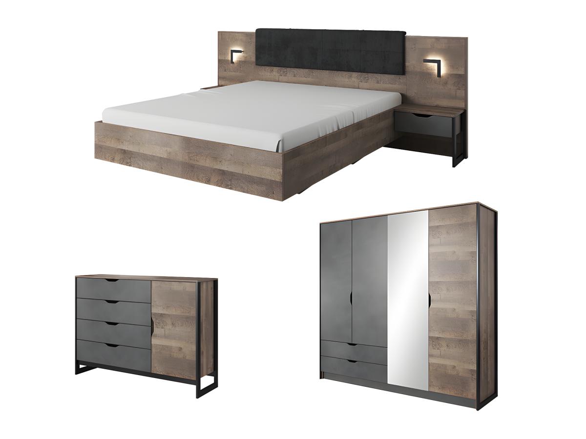 Schlafzimmer-Set - Bett mit Nachttischen - 160 x 200 cm + Kommode + Kleider günstig online kaufen
