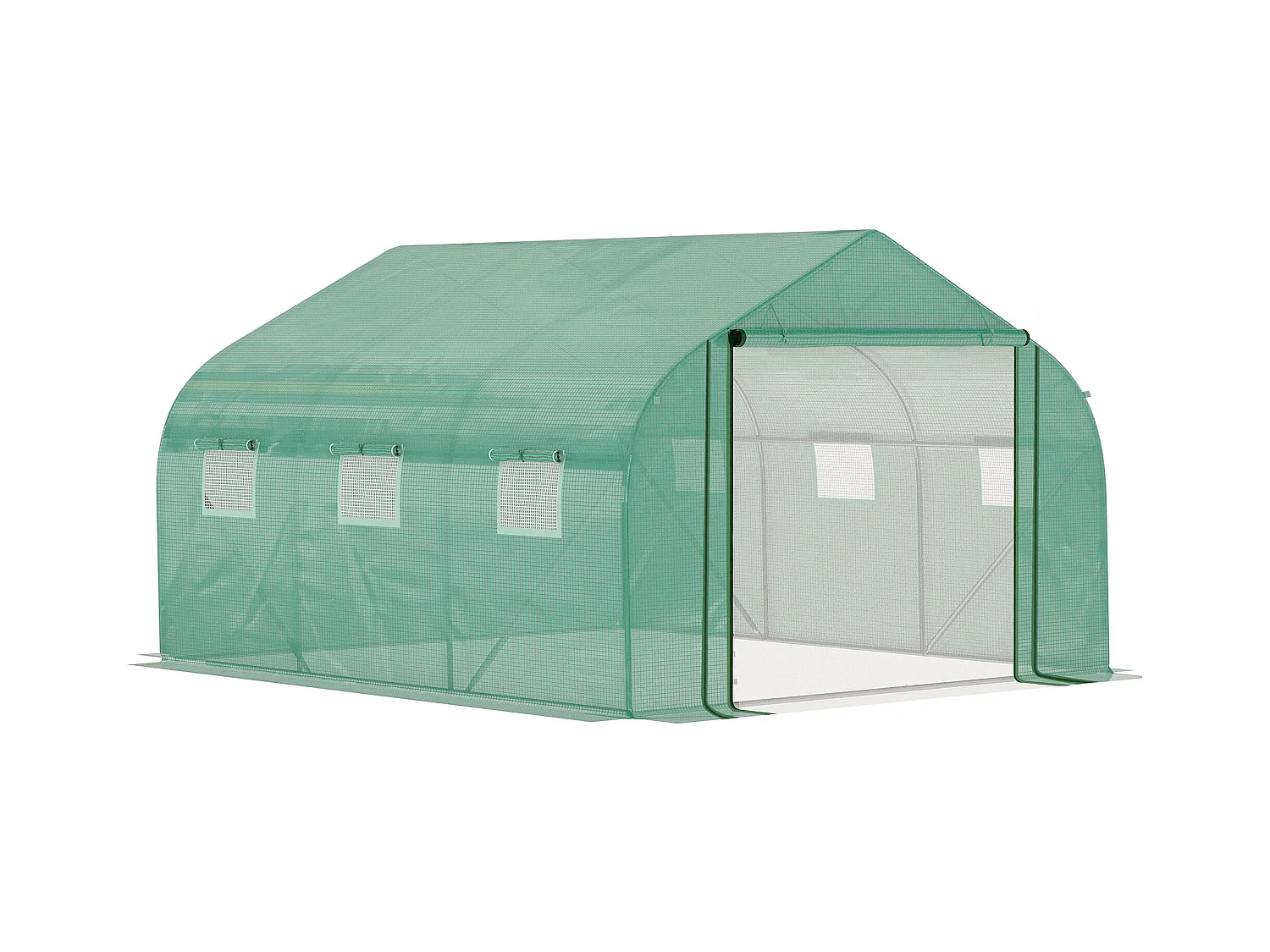 Serre tunnel de jardin grande taille dim. 3,47L x 3l x 2H m - 6 fenêtres et porte zippée enroulable - acier galvanisé PE haute densité vert